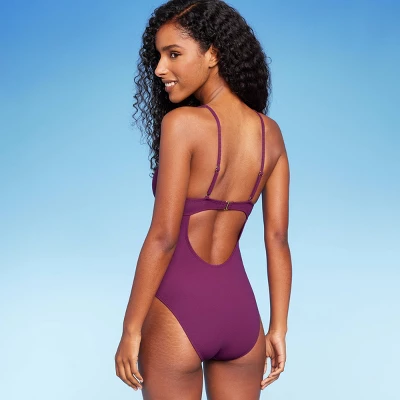 Women's Ribbed Plunge Twist-Front One Piece Swimsuit - Shade & Shore™ 1 Women's Ribbed Plunge Twist-Front One Piece Swimsuit - Shade & Shore™