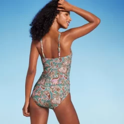 Women's Shirred Bandeau One Piece Swimsuit - Shade & Shore™ Multi Paisley Print