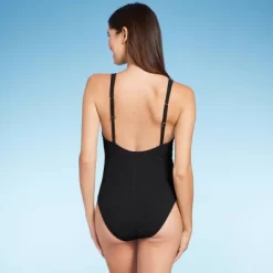 Women's Square Neck Pucker High Leg One Piece Swimsuit - Shade & Shore™