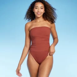 Women's Shirred Ribbed Bandeau Cheeky One Piece Swimsuit - Shade & Shore™ -Shade & Shore GUEST 9ed2ef0f b463 4008 b390 8c198af188c5