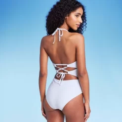 Shade & Shore 5 Women's Cut Out Halter Lurex One Piece Swimsuit - Shade & Shoreâ„¢ Cream